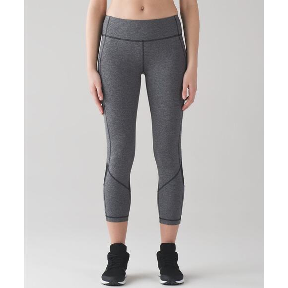 Lululemon Pace Rival Crop 22" Heathered Gray Black Leggings Womens 4 Activewear - Picture 2 of 13